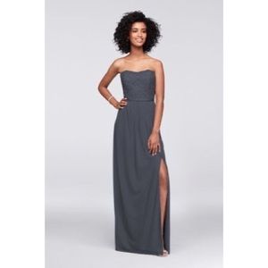 David’s Bridal Long Strapless Bridesmaid Dress